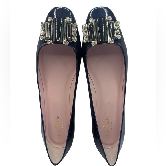 Kate Spade Women's Navy Patent Leather Jewel Buckle Toe Flats Size 10 NWOT - Picture 1 of 12